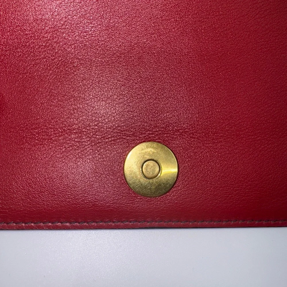 RARE Dior Lady Dior Red Calfskin Cannage Studded Biker Clutch EUC